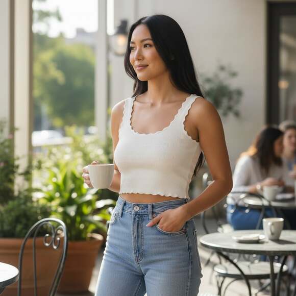 House of Harlow 1960 Tops - House of Harlow 1960 White Ribbed Scalloped Tank Top Size L Festival
